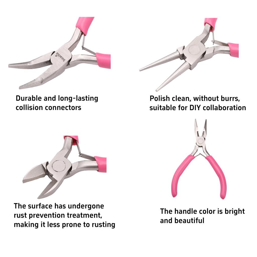 Cute Fuchsia Handle Anti-slip Splicing and Fixing Jewelry Pliers Tools & Equipment Kit for DIY Jewelery Making Needlework