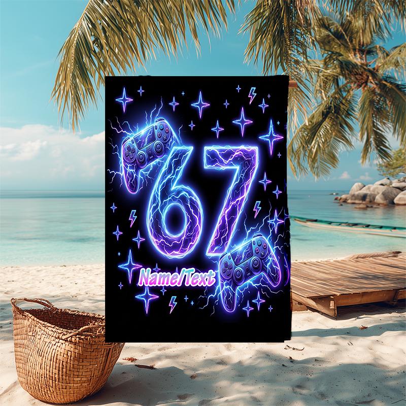 1PC Custom Name Energetic Neon Celebration Beach Towel Highly Absorbent And Sand-Resistant Towel for Swimming, Pool, Yoga, And Travel Lightweight