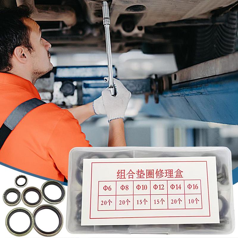 100pc Car Oil Pan Drain Gasket Kit M6/M8/10/12/14 M16 Drainage Bolt Pad Rubber Oil Drain Plug Gasket Replaceable Washer Seal Set