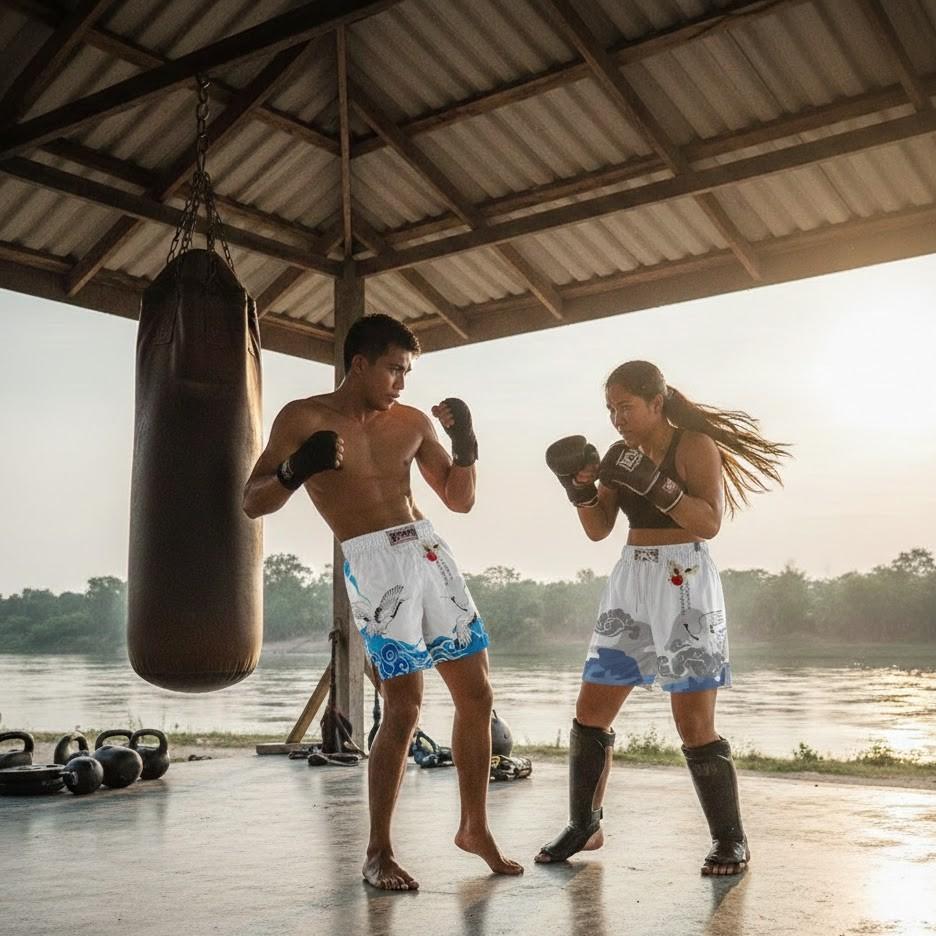 Chinese Ocean Flamingo Bird Boxing Muay Thai Kickboxing Training Shorts Print Martial Art Boxer Unisex Men Women Fighting Fitness Sport Gym Workout