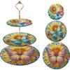 3 Tier Acrylic Butterfly Sunflower Colorful Diamond Food Dinner Plate DIY Diamond Painting Food Tray for Desk Coffee Table