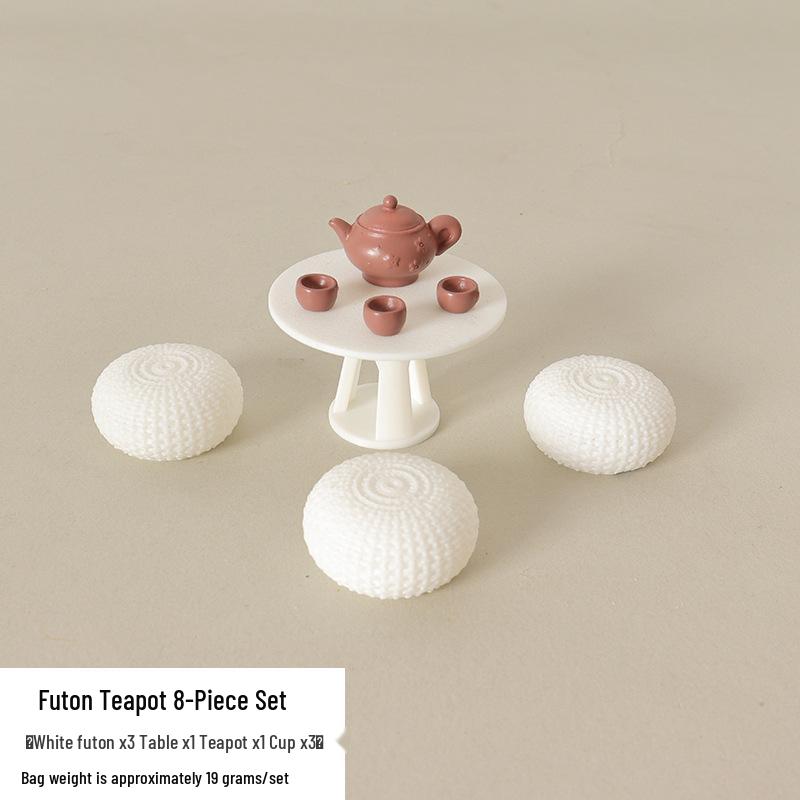 Dollhouse Miniature Furniture Set: Coffee Table, Futon, Teapot, Ornaments