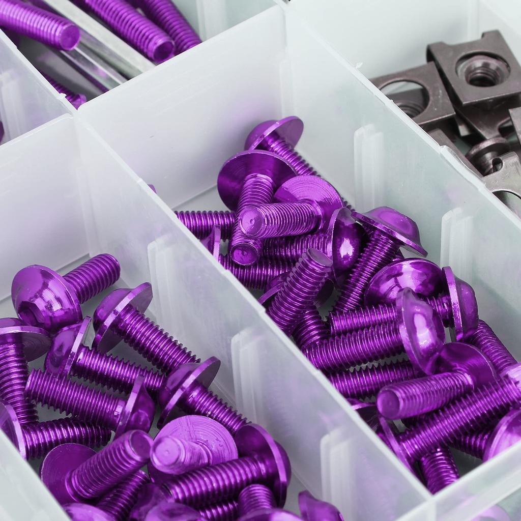 Frezon Universal Motorcycle Sport Bike Windshield Fairing Bolt Kit Fastener Clip Screws 177PCS Purple