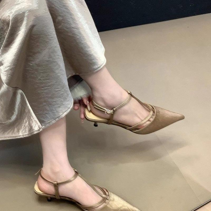 Fashion New Fashion Women's Design Ankle Buckle Strap Women Pumps Sandals Thin Heels Pointed Toe Shallow Slingback Mules Zapatos Mujer