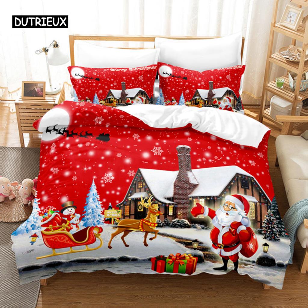 Christmas Snow Cartoon Deer Bedding Set Christmas Duvet Cover Set Comfortable Breathable Duvet Cover Christmas Xmas Gift