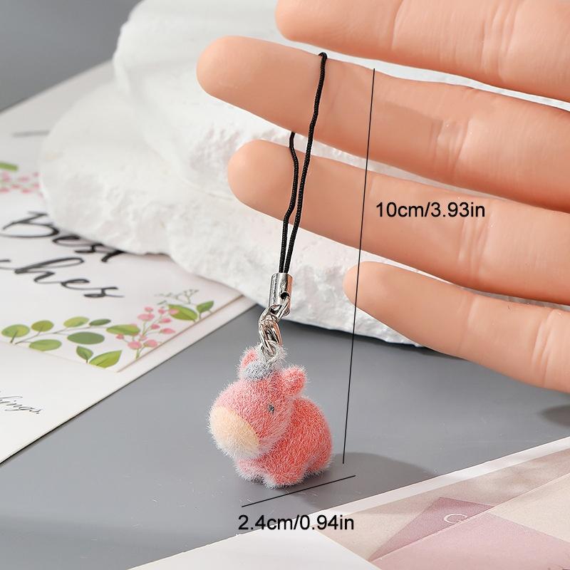 Flocking Penguin Hippopotamus Animal Keychains Phone Lanyard Resin Cute Tiger Beaver Bear Rhinoceros Bag Earphone Case Pendant
