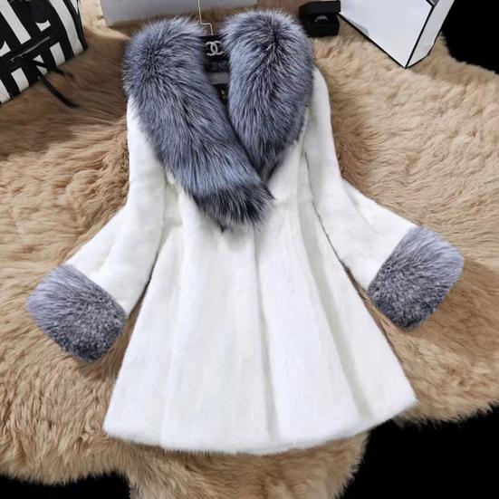 Women's Open Front Coat with Faux Fur Collar And Cuff Casual Long Sleeve Furry Jacket Fall Winter Fuzzy Warm Outerwear