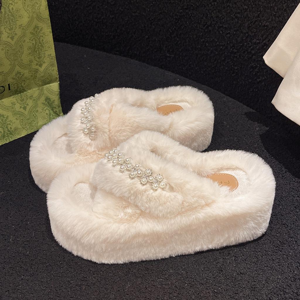 French Pearl Casual Drag Women 2024 New Comfortable Thick Bottom Cross Drag Niche Design Fashionable Fluff Drag