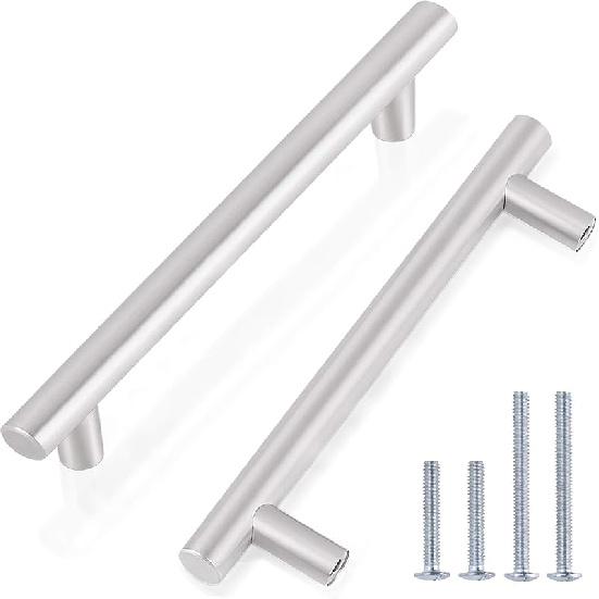 Gobrico 15 Pack Satin Nickel Single Hole T bar Kitchen Cabinet Handles Knobs Stainless Steel Cupboard Drawer Dresser Pulls Overall Length 50mm/2in