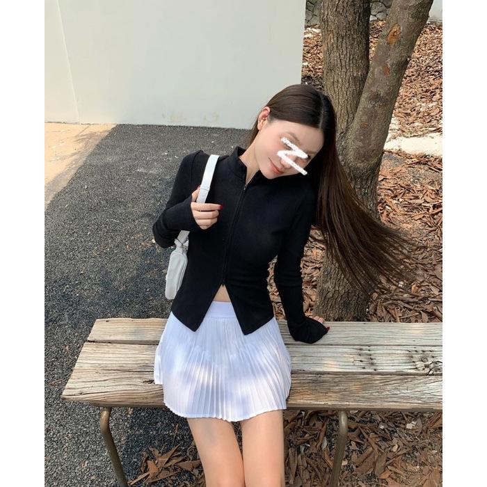 

Black Double Zipper Knit Sweater - Stylish Long-Sleeve Top for Spring & Autumn S