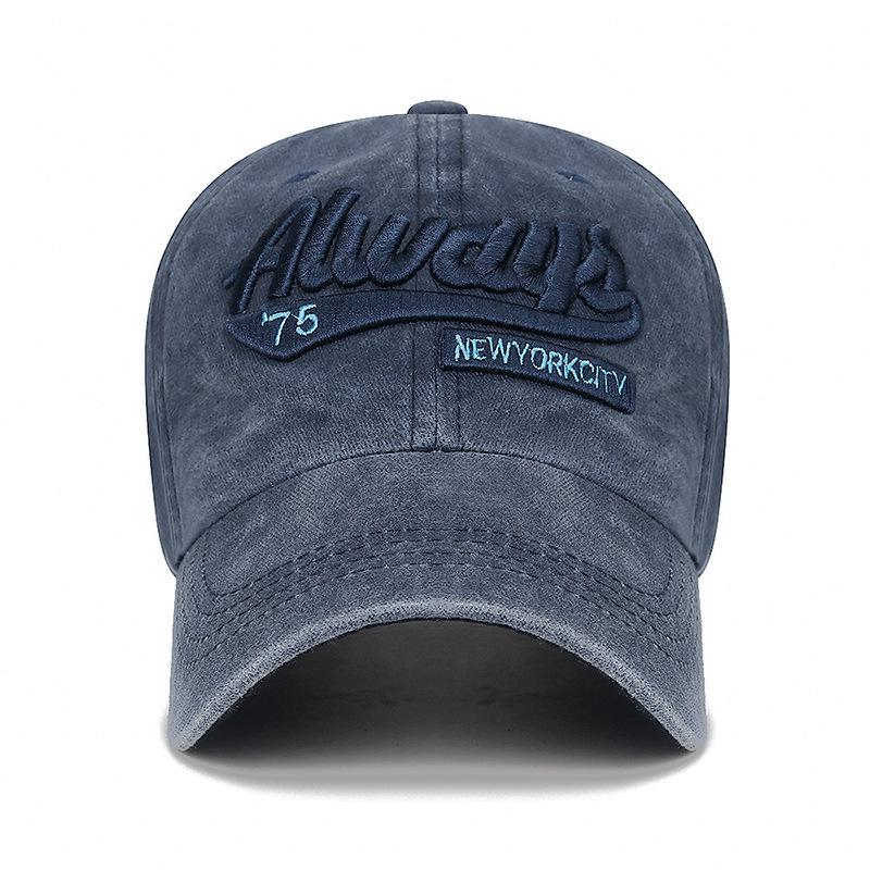 Men's Retro Washed Baseball Cap - European & American Style Embroidered Duckbill Sunshade