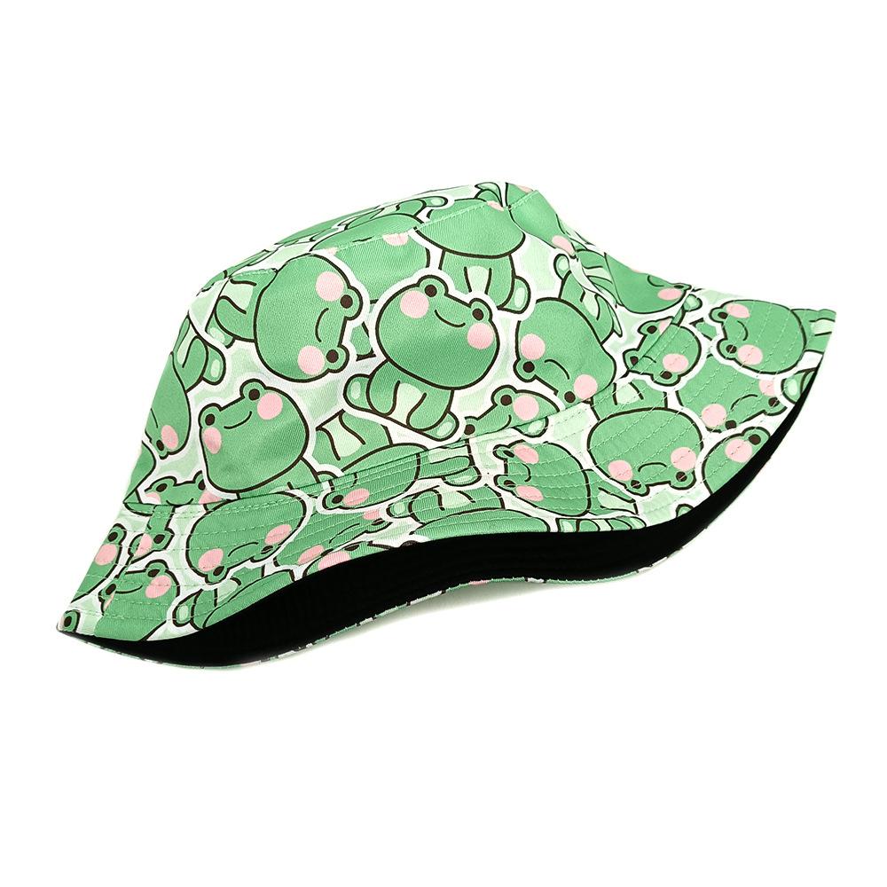 Top Cartoon Frog Bucket Hat Cute Printing Pattern Fisherman Hats Green Double Sides Panama Cap Adult Unisex Summer Sun Outdoor