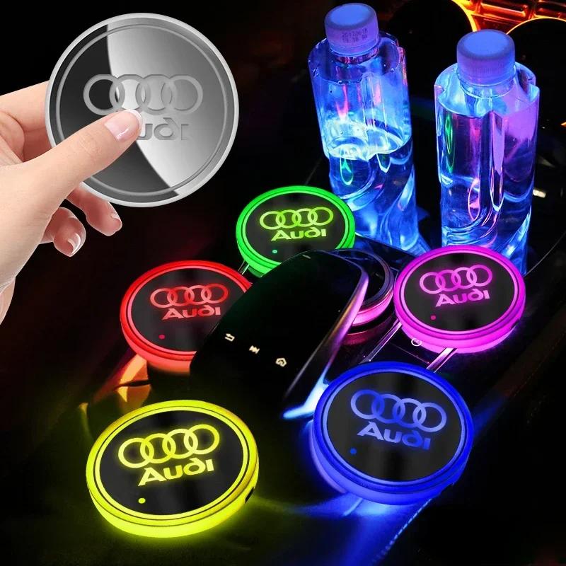 2pcs Luminous Car Logo Water Cup Coaster 7 Color For q2 A4 B5 B6 B7 8P 8V 8L A5 C7 4F A8 Q2 Q7 Q8 A3 RS3 RS4 RS5 RS6 TT 4L R8