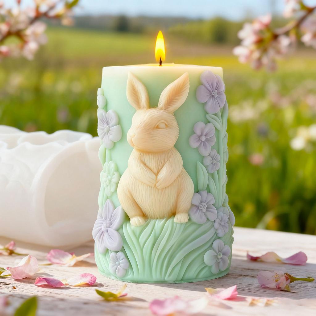 Animal Resin Candle Mold Food Grade Rabbit Relief Candle Mold Easter Bunny Silicone Mold Soy Wax Cylinder Mould For Home