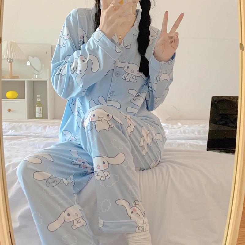Spring and Autumn New High-end Imitation Cotton Pajamas Women's Summer Long-sleeved Trousers Set Women's Loose Large-size Loungewear