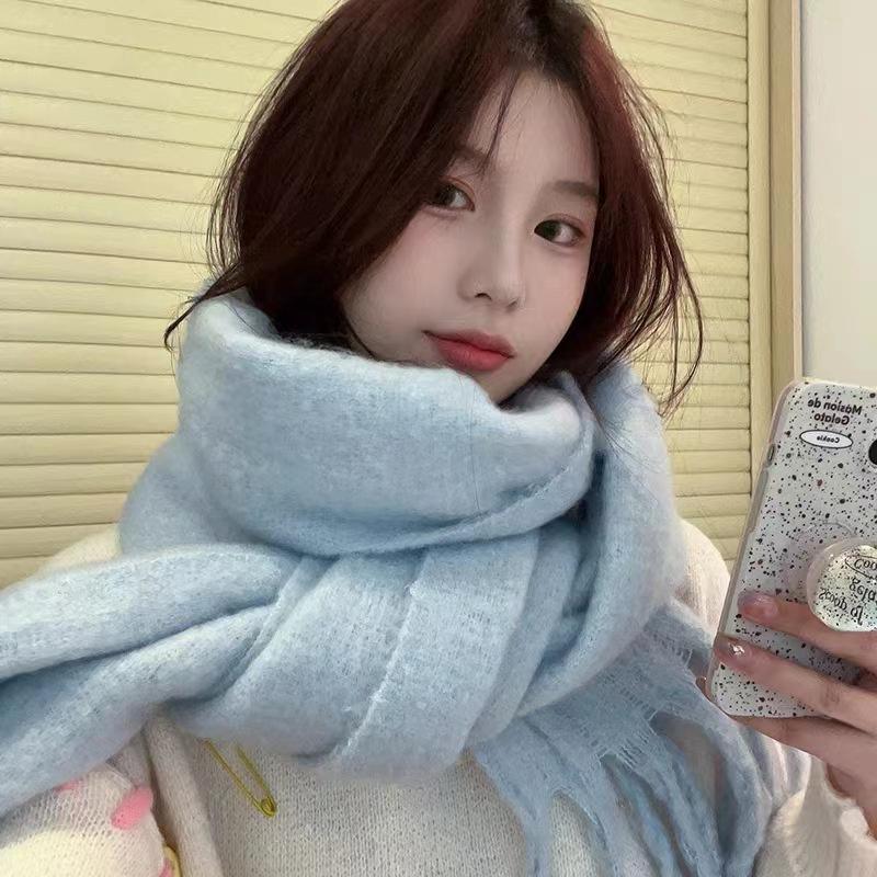 Korean Style Cashmere Solid Colors Women Scarf Winter Shawl and Wrap Bandana Pashmina Tassel Female Foulard Thick Blanket