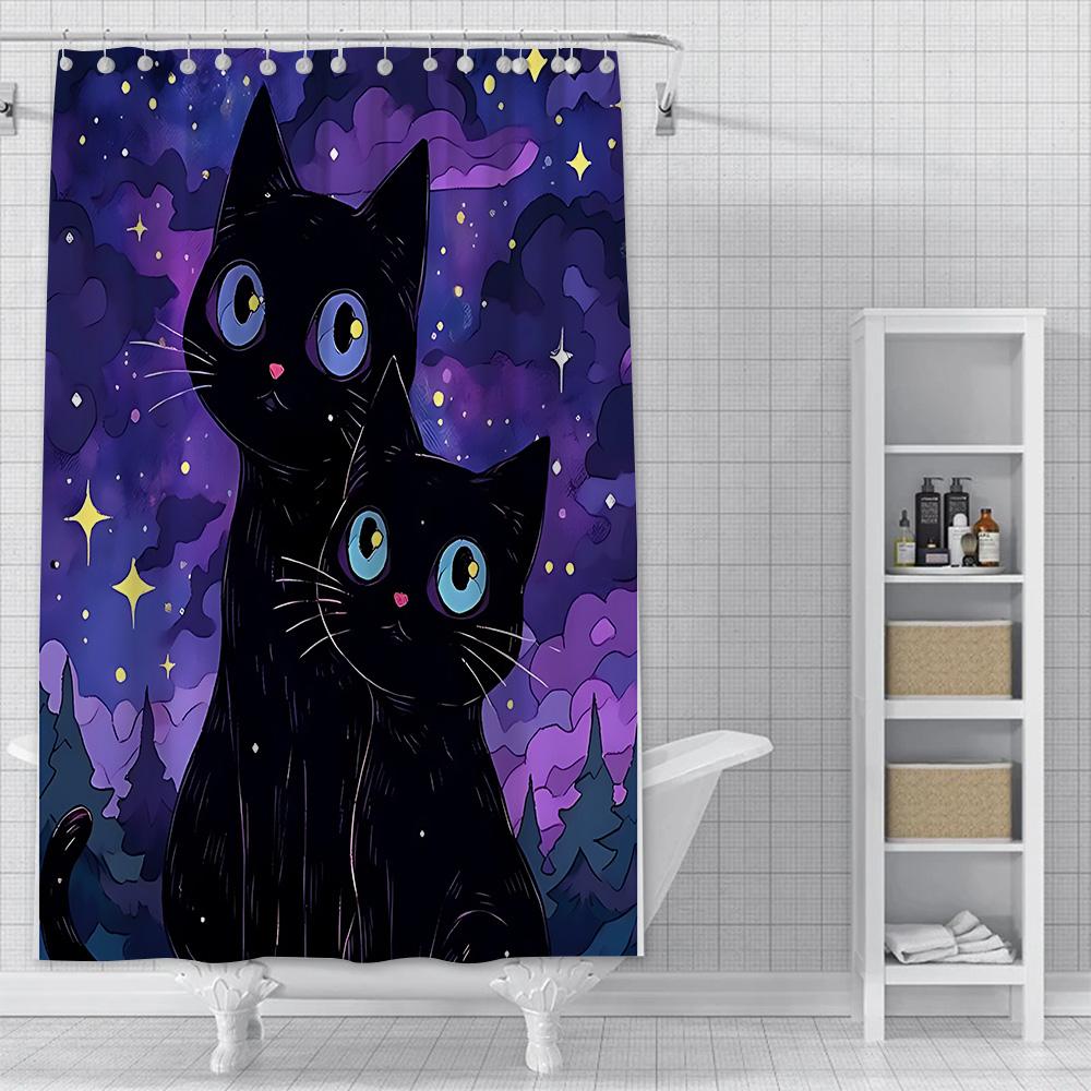 

Shower Starry Sky Cat Curtain Waterproof Polyester Fabric Paint Colorful Bath Curtains Home Bathroom Decor Curtain With Hook YL90x180cm