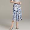 Flared Floral High Relaxed Elastic Perfect for Casual Slimming Free Size [KANO SEIKA] Women's Skirt, Knee-Length, Print, Chiffon, A-Line, Waist,