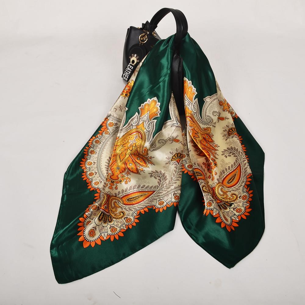 Winter Blue Red Silk Scarf Hijab Ladies Fashion Accessories Satin Square Scarves Foulard Spring Fall Head Scarves Shawls 90*90cm