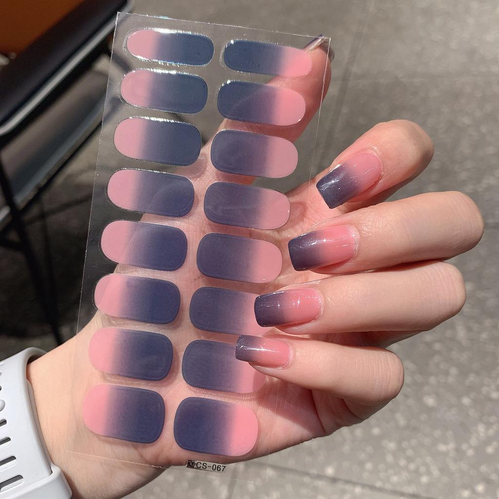 1 Sheet Semi Cured Wrap Gradient Nail Sticker Multi Color Solid Gel Full Cover Slider No Need UV Lamp Cured Fast Gel Nail Decal