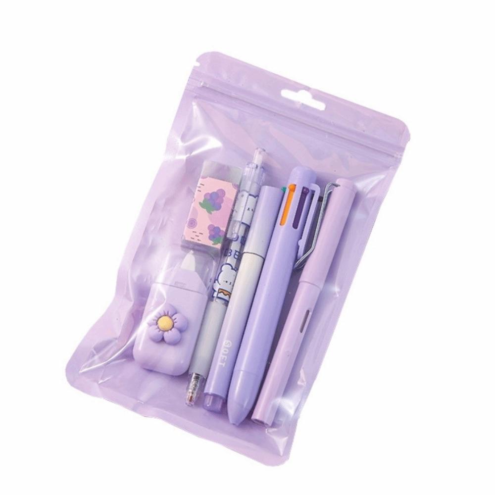 6Pcs/Set 6 Color Pens School Stationery Set Large Capacity Learning Gift Box Kids Stationery фиолетовый