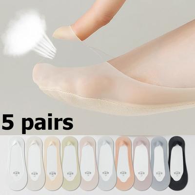 1/3/5 Pairs Summer Invisible Silicone Anti-slip Socks No Show Ultra-thin Breathable Sock Solid Color Ice Silk Low Cut Boat Socks