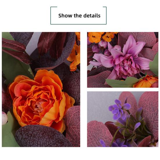 Fall Wreath Vibrant Color Bow-knot Design Easy to Hang Multipurpose Thanksgiving Front Door Garland Autumn Decoration