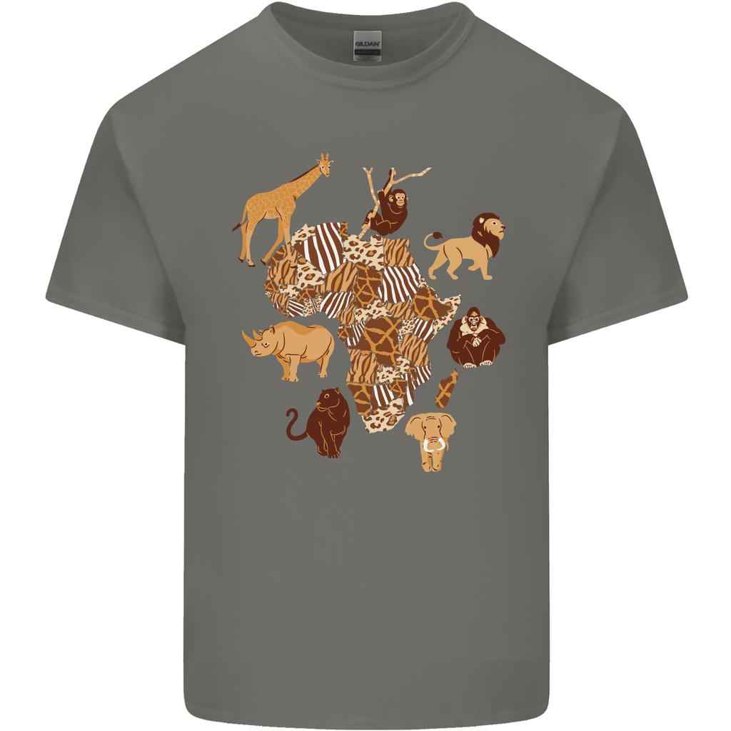 Africa Wildlife Map Giraffe Rhino Ape Elephant Lion Unisexs Light Cotton TShirt
