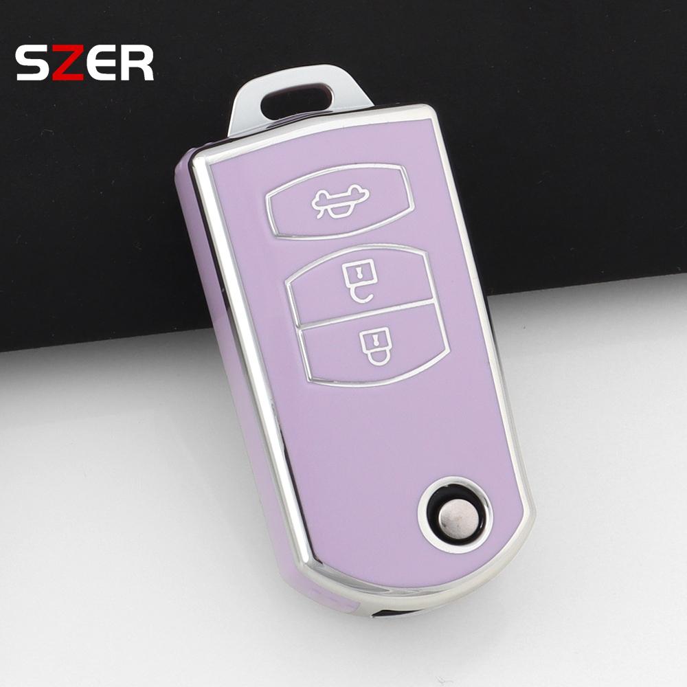 Para Mazda Demio 2 3 5 6 M3 M5 M6 Cx-5 Cx7 Cx9 Rx8 Mx5 Mpv Funda de TPU de 3 Botones Soporte Plegable Llavero Funda de Llave de Coche Sin Llave