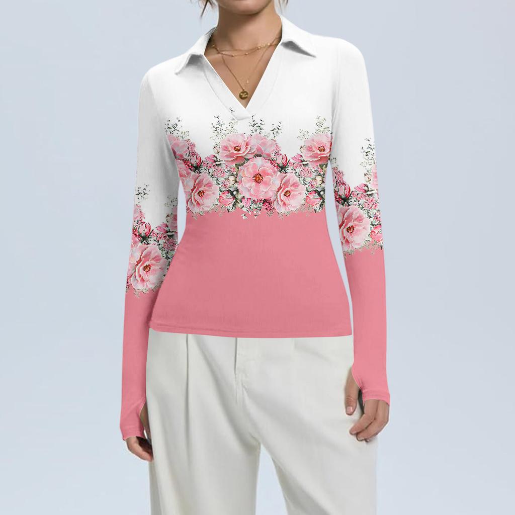 Dámská móda Ležérní potisk Výstřih do V Dlouhý rukáv Zapínání na knoflíky Top