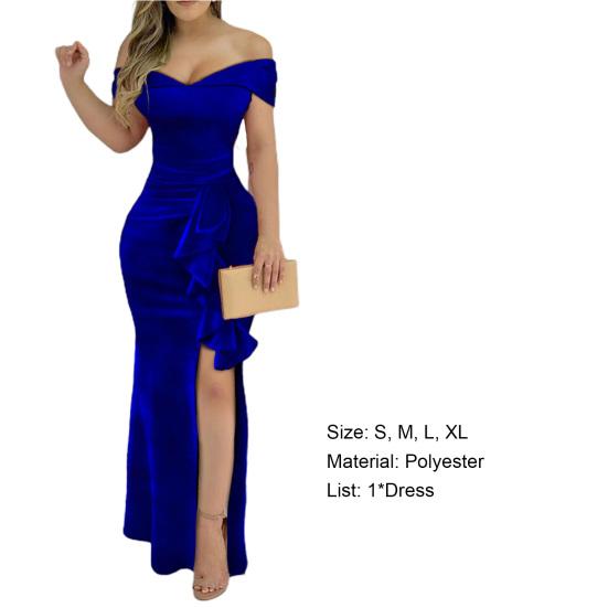 Formal Dress Off Shoulder Split Velvet Elegant Long Dress for Banquet