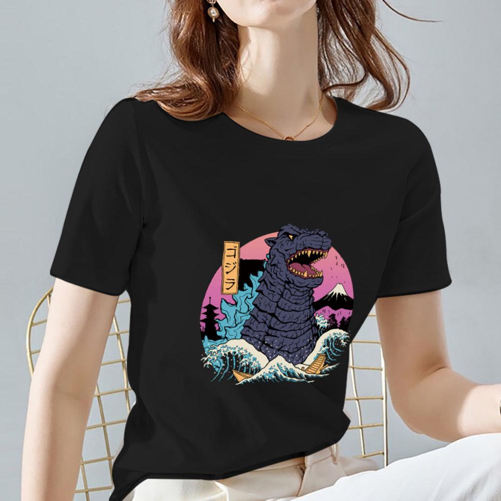 Îmbrăcăminte pentru femei Tricou Topuri Moda Casual Desene animat Japonez Portocaliu Pisica Model Imprimare Subțire Gât rotund Commuter Tricou negru