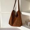 Suede Retro Commuter Tote Bag Women's Logo Autumn and Winter Shoulder Bag Women's Versatile Large-capacity Plush Bag