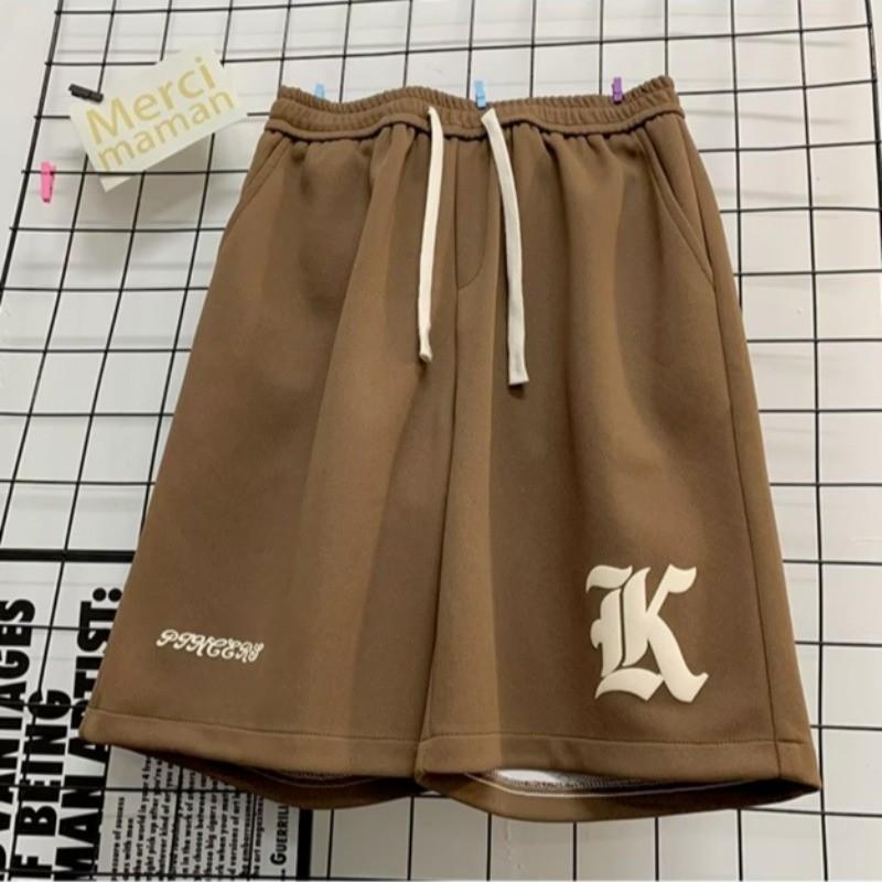 Oversized Loose Shorts Men American Retro Gothic Alphabet Print Japanese Samurai Style Casual Sports Beach Pants Shorts