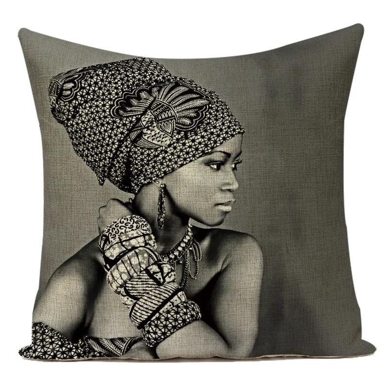 Fashion African Girl Lady Oil Painting Black Women Home Art Decoration Sofa Throw Pillow Case Polyester Cushion Cover