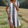 Women's Casual Fashion Round Neck Short Sleeve Independence Day Printed Midi Dress