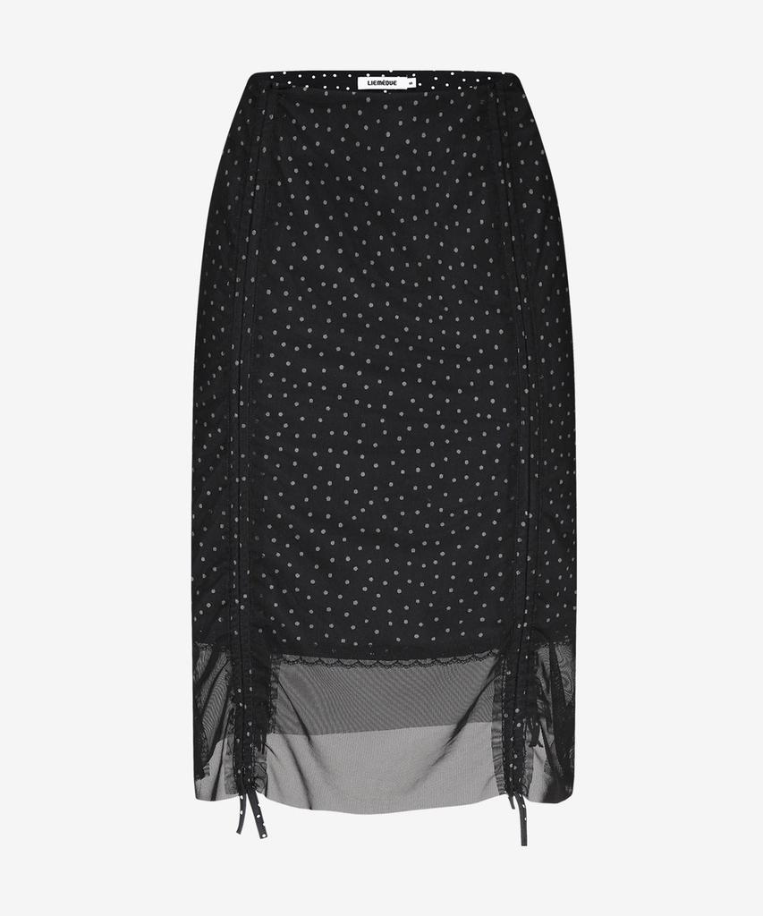 Limekeu Dot Chiffon Shirred String Midi Skirt Black
