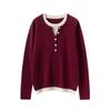 Autumn/Winter Women’s Color Block Cashmere Knit Layered Round Neck Pullover Sweater