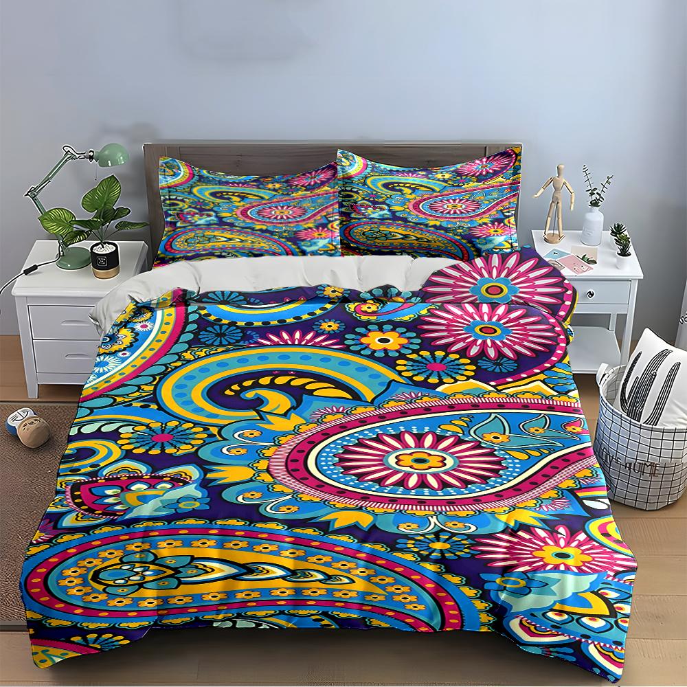 Colorful Paisley Floral Bedding Set Bedding Set (1 Duvet Cover, 2 Pillowcases, Duvet Not Included)