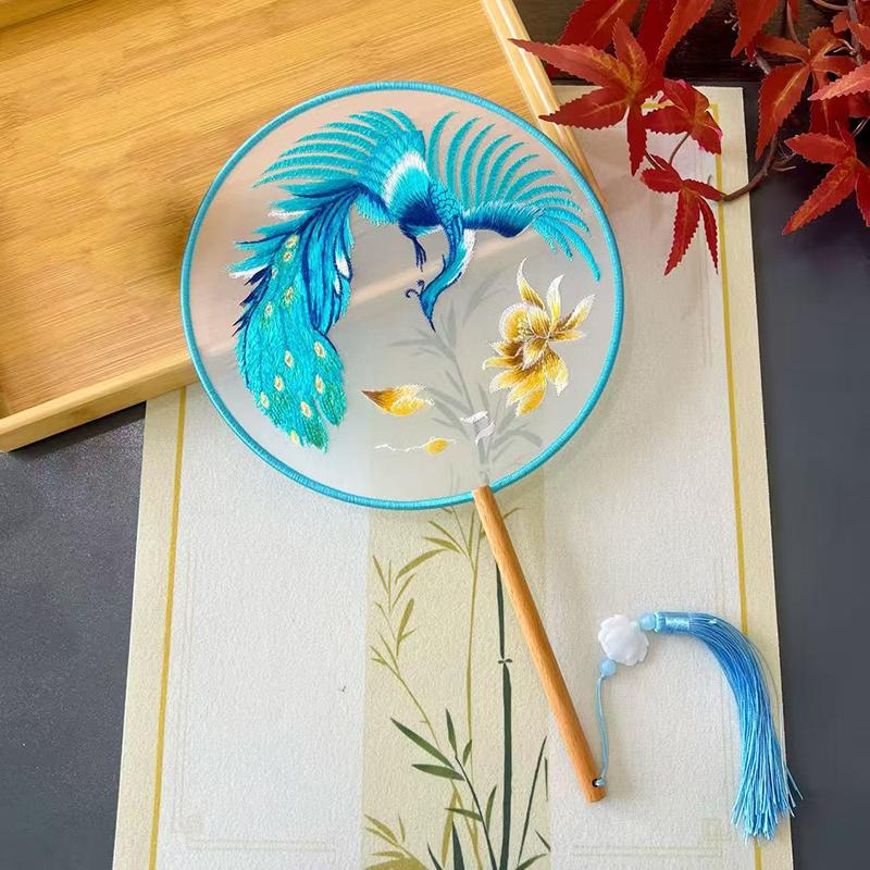 Vintage Doppelseitiger Fächer Blume Stickerei Handfächer Traditionelle Chinesische Kunst Handwerk Hanfu Tanzparty Zubehör Performance Requisiten