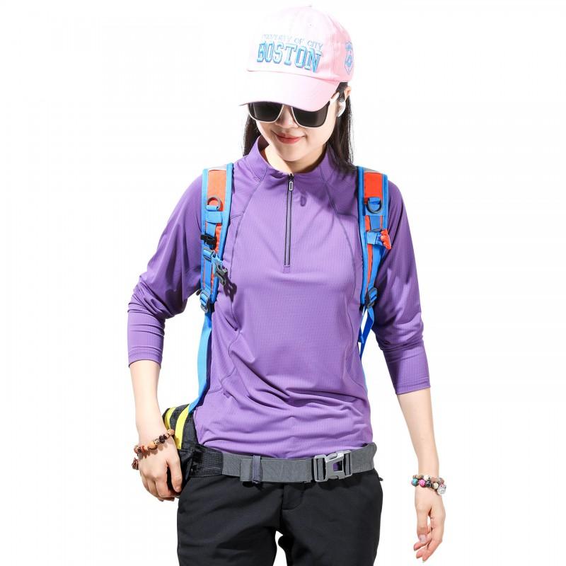 Womens Quick-Dry Ice Silk Long Sleeve Sun Protection T-Shirt Running Hiking Yoga Outdoor Sports Breathable Stretch