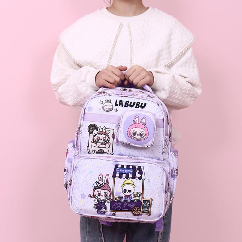 LABUBU Školní taška Školní batoh Lehký Snížení zátěže Ochrana zad a Velkokapacitní Dětský školní batoh pro 1.-6. třídu