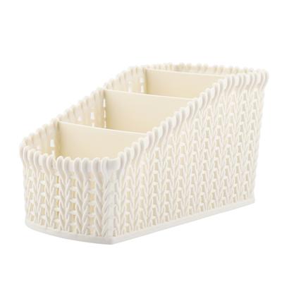 Multi Grid Rattan Desktop Storage Box Cosmetics Holder Desktop Organizer (Creamy White)
