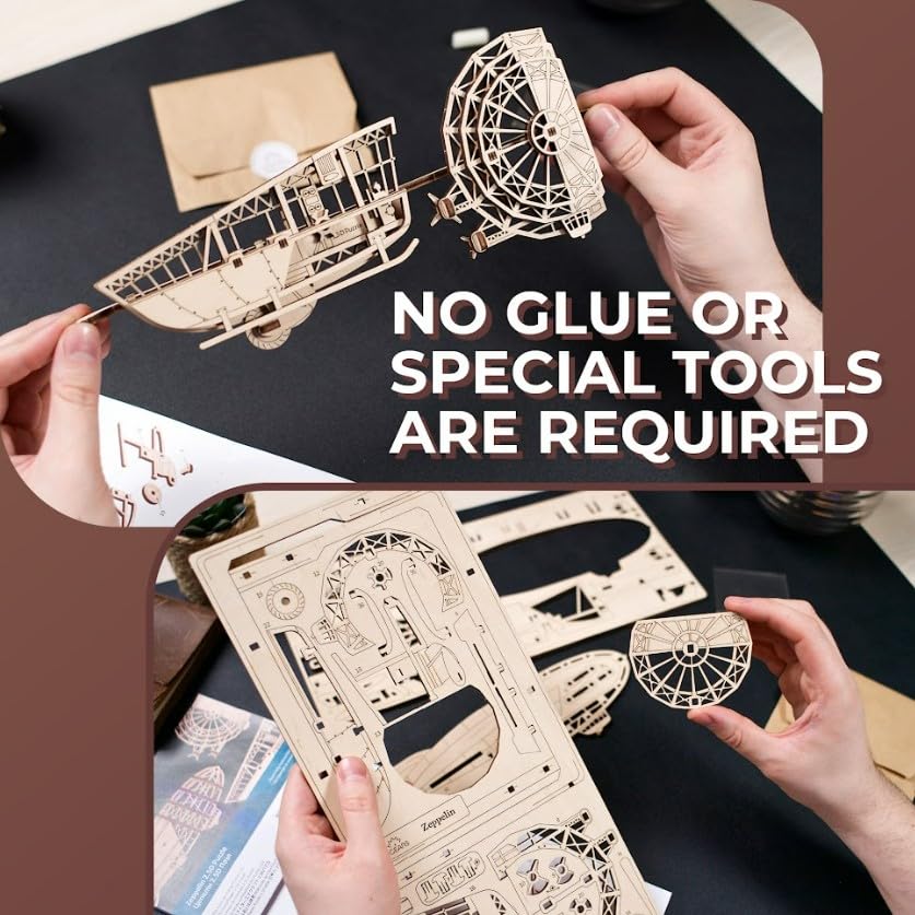 Ugears Zeppelin 2.5D Puzzle 70208 Holz 3D Puzzle Kein Kleber oder Werkzeug für Bastelarbeiten erforderlich