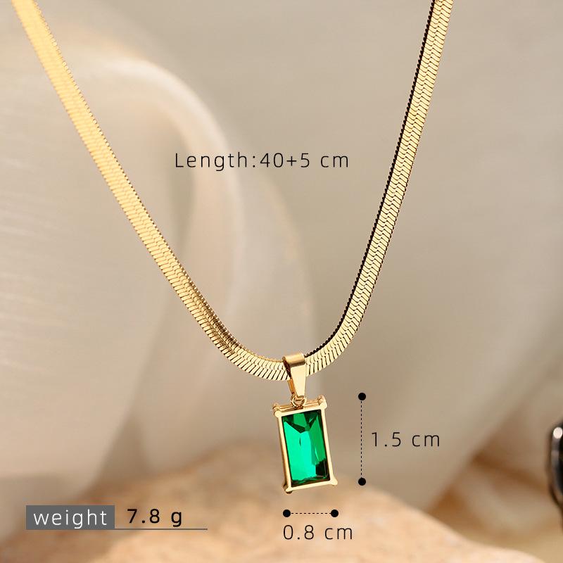 Women's Luxury Emerald Zircon Pendant Necklace, Stainless Steel Clavicle Chain