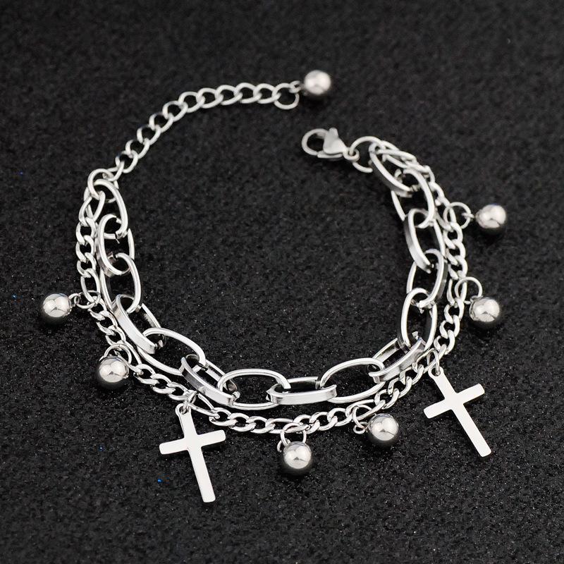 

Hip Hop Punk Copper Double-layer Bracelet Suitable For Men And Women Fashionable And Personalized Cross Pendant Bracelet Zircon