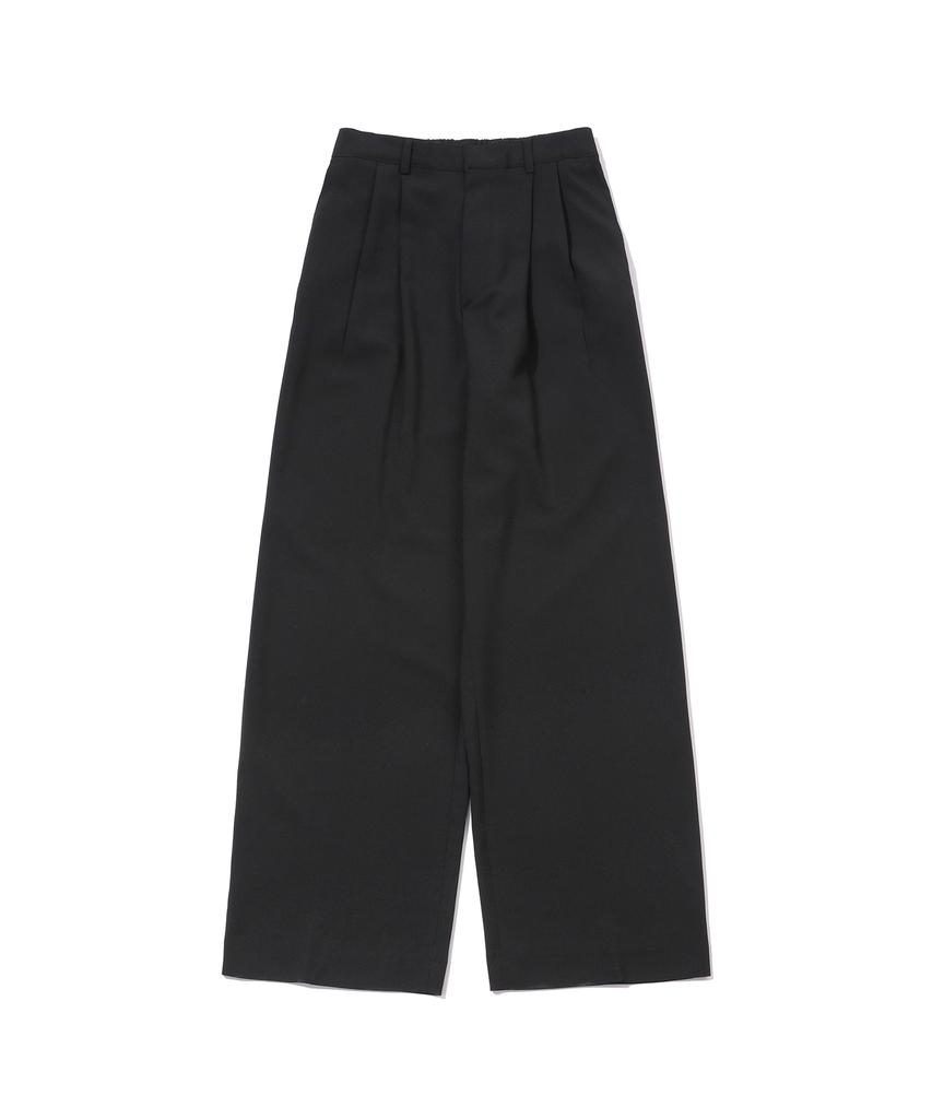GNOK [Summer] Double-Pleated Elastic Waist Wide Slacks [Black]