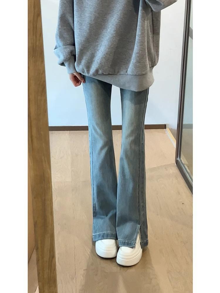 

2024 High-Waisted Plus Size Micro-Flare Jeans for Women - Elastic Slimming Bell Bottoms XS синий