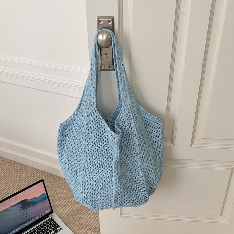 Korean Retro One-Shoulder Woven Beach Tote - Crochet Handbag
