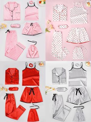 Imitation Silk Striped Pajamas Set for Kids - 7-Piece All Seasons Wear